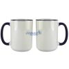 Accent Sublimation Blank Ceramic Mug - White w/Blue Rim and Handle - 11 oz Thumbnail