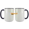 Accent Sublimation Blank Ceramic Mug - White w/Blue Rim and Handle - 11 oz Thumbnail