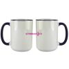 Accent Sublimation Blank Ceramic Mug - White w/Blue Rim and Handle - 11 oz Thumbnail